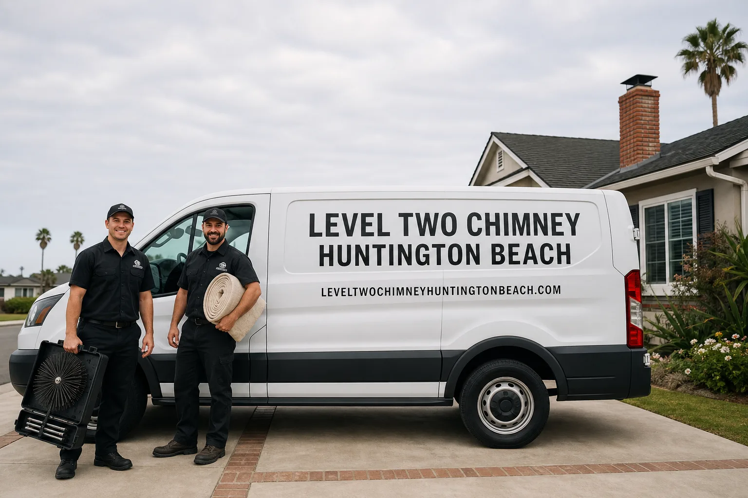 Level Two Chimney Huntington Beach chimney cleaning service vehicle and crew in Huntington Beach, CA
